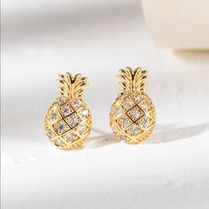 New 18K Gold Vermeil Crystal Pineapple Stud Earrings set
